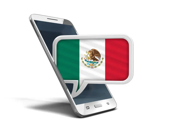 Touchscreen smartphone en tekstballon met Mexicaanse vlag. Afbeelding met uitknippad — Stockfoto