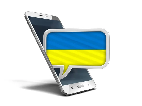 Touchscreen smartphone en tekstballon met Oekraïense vlag. Afbeelding met uitknippad — Stockfoto