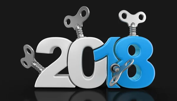 Año Nuevo 2018 con llaves enrollables. Imagen con ruta de recorte . — Foto de Stock