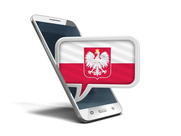 Touchscreen smartphone and Speech bubble with Polish flag. Image with clipping path — Stock Photo, Image