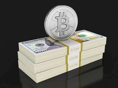 Dolar ve Bitcoin yığını. Görüntü kırpma yolu ile