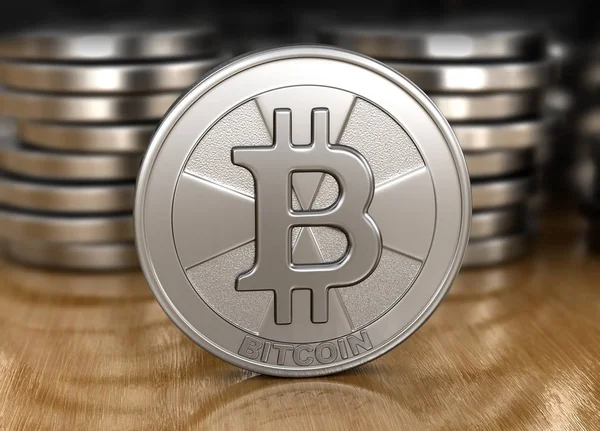 Silber-Bitcoin. Bild mit Ausschnittspfad — Stockfoto