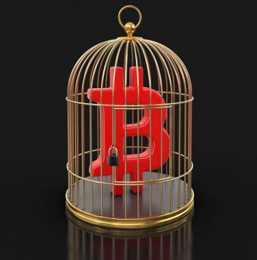 Altın kafes Bitcoin işareti ile. Görüntü kırpma yolu ile