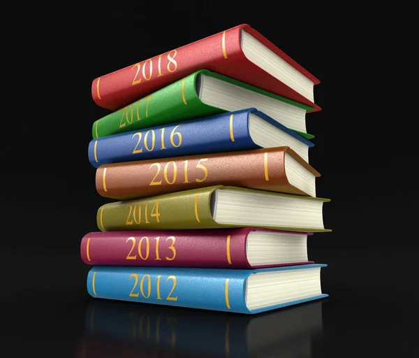Stack of books with 2018. Image with clipping path — Stock Photo, Image