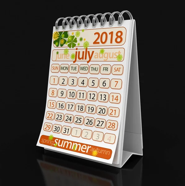 Calendar -  July 2018  (clipping path included) — Stock Photo, Image