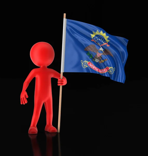 Człowiek i flaga Stanów Zjednoczonych stanu Dakota Północna. Obraz ze ścieżką przycinającą — Zdjęcie stockowe