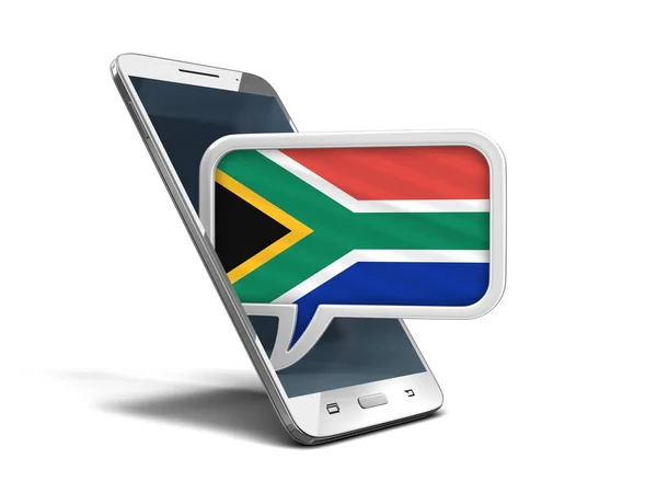 Touchscreen smartphone and Speech bubble with South African republic flag. Image with clipping path — Stock Photo, Image