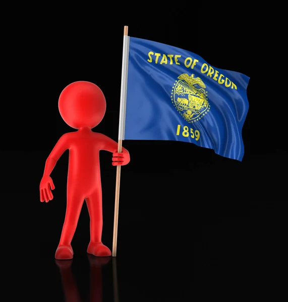 Man and flag of the US state of Oregon. Imagen con ruta de recorte — Foto de Stock