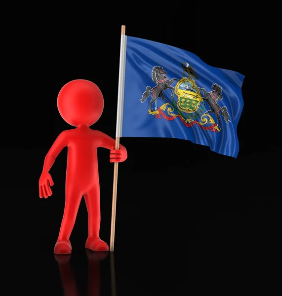 Man and flag of the US state of Pennsylvania (en inglés). Imagen con ruta de recorte — Foto de Stock