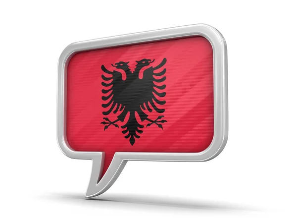 Bolha de discurso com bandeira albanesa. Imagem com caminho de recorte — Fotografia de Stock