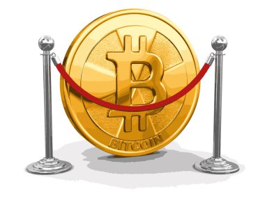 Altın bitcoin ve krom desteklere ip ile. Görüntü kırpma yolu ile