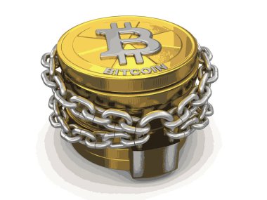 Altın bitcoin ve zincir yığını. Görüntü kırpma yolu ile