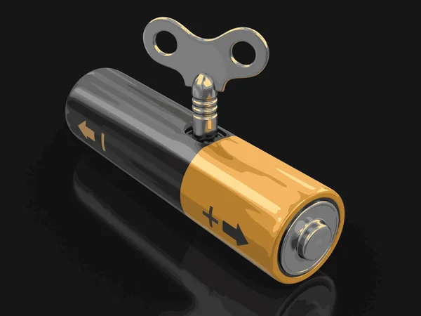 Batterie mit Aufzugsschlüssel. Bild mit Ausschnittspfad — Stockvektor
