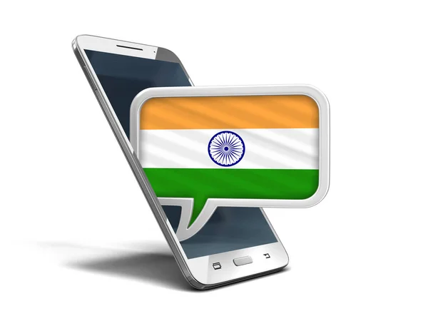 Touchscreen-Smartphone und Sprechblase mit indischer Flagge. Bild mit Ausschnittspfad — Stockfoto