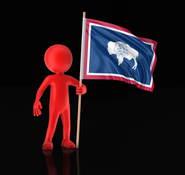 Man and flag of the US state of Wyoming. Image with clipping path — Stock Photo, Image