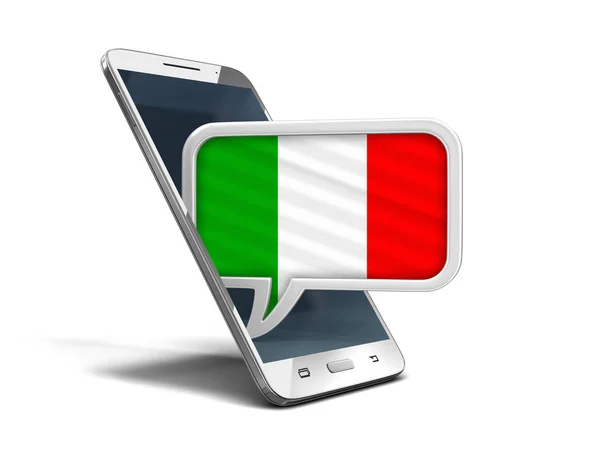 Dotykový smartphone a řečovou bublinu s italskou vlajkou. Obraz s ořezovou cestou — Stock fotografie