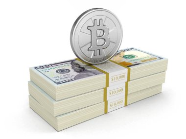 Dolar ve Bitcoin yığını. Görüntü kırpma yolu ile
