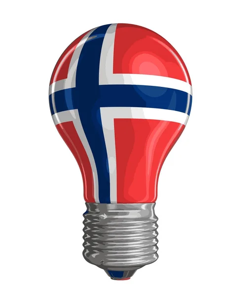 Glühbirne mit norwegischer Flagge. Bild mit Ausschnittspfad — Stockvektor