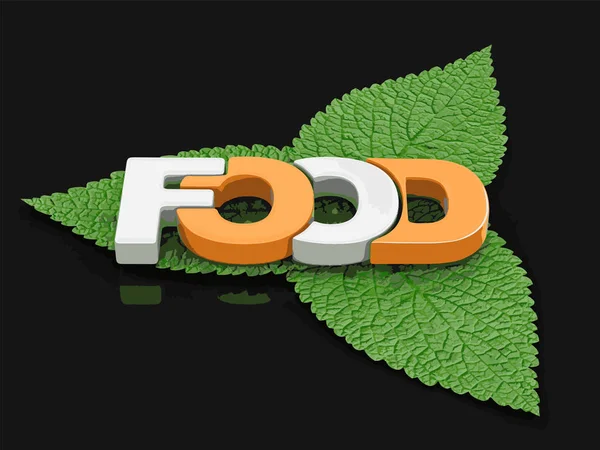 Food text on leaves. Image with clipping path — Stock Vector