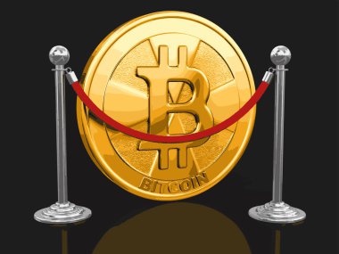 Altın bitcoin ve krom desteklere ip ile. Görüntü kırpma yolu ile