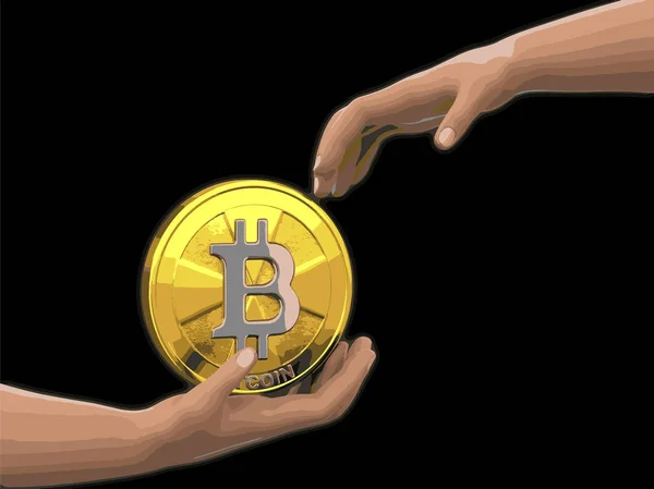 Bitcoin in der Hand. Bild mit Ausschnittspfad — Stockvektor