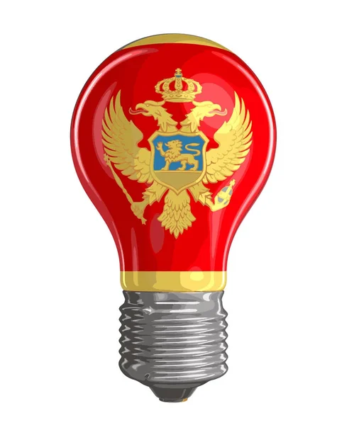 Lampadina con bandiera montenegrina. Immagine con percorso di ritaglio — Vettoriale Stock