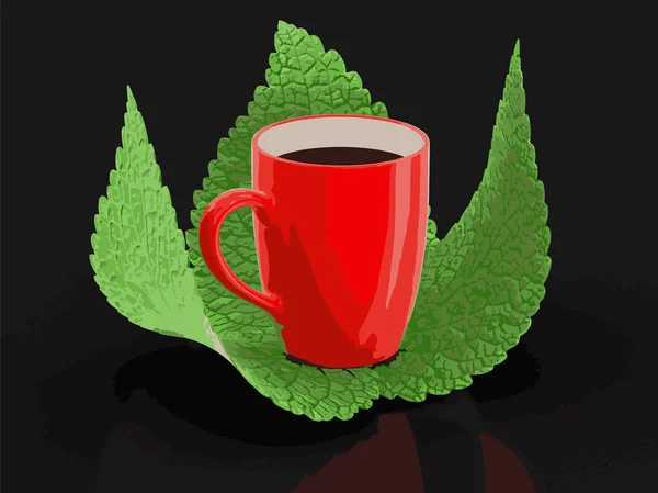 Oben von Kaffee und Blättern. Bild mit Ausschnittspfad — Stockvektor