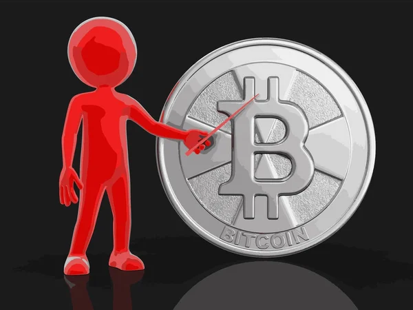 Silber Bitcoin und Mann. Bild mit Ausschnittspfad — Stockvektor