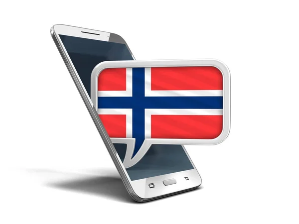 Touchscreen-Smartphone und Sprechblase mit norwegischer Flagge. Bild mit Ausschnittspfad — Stockfoto
