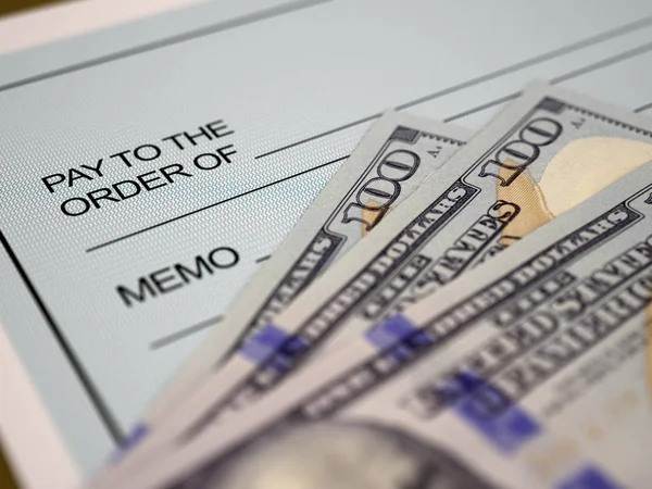 Personal Check and Dollars — Stock Photo, Image
