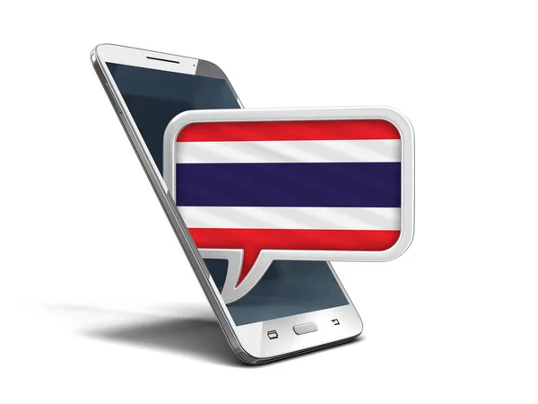 Smartphone Touchscreen e bolha de fala com bandeira tailandesa. Imagem com caminho de recorte — Fotografia de Stock