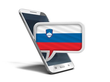 Dokunmatik ekran smartphone ve Sloven bayrak ile konuşma balonu. Görüntü kırpma yolu ile