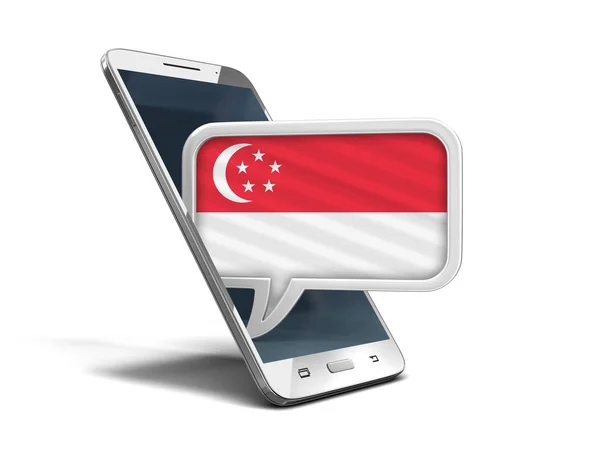 Touchscreen smartphone and Speech bubble with Singapore flag. Image with clipping path — Stock Photo, Image