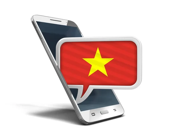 Touchscreen smartphone and Speech bubble with Vietnamese flag. Image with clipping path — Stock Photo, Image