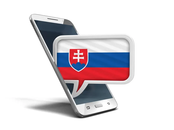 Érintőképernyős okostelefon és a beszéd buborék a Szlovák zászlót. Kép Vágógörbe — Stock Fotó