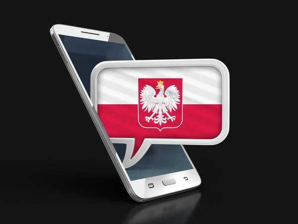 Érintőképernyős Okostelefon Beszéd Buborék Lengyel Zászló Kép Vágógörbe — Stock Fotó