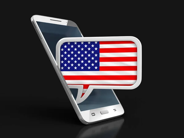 Smartphone Pantalla Táctil Burbuja Voz Con Bandera Estados Unidos Imagen —  Fotos de Stock