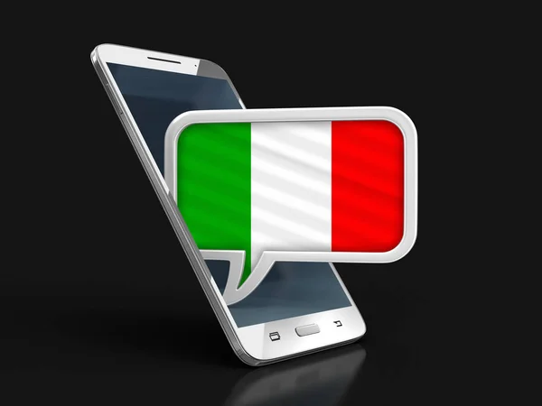 Touchscreen Smartphone Und Sprechblase Mit Italienischer Flagge Bild Mit Ausschnittspfad — Stockfoto