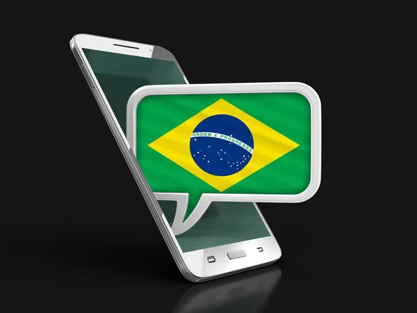 タッチ スクリーンのスマート フォンと音声は ブラジルの国旗付きバブルします クリッピング パスとイメージ — ストック写真