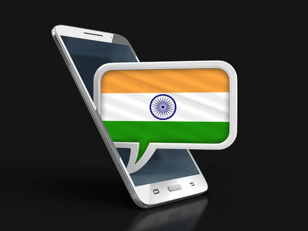 Touchscreen Smartphone Und Sprechblase Mit Indischer Flagge Bild Mit Ausschnittspfad — Stockfoto