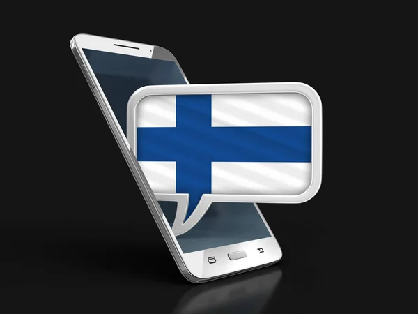 タッチ スクリーンのスマート フォンとフィンランド国旗と吹き出し クリッピング パスとイメージ — ストック写真