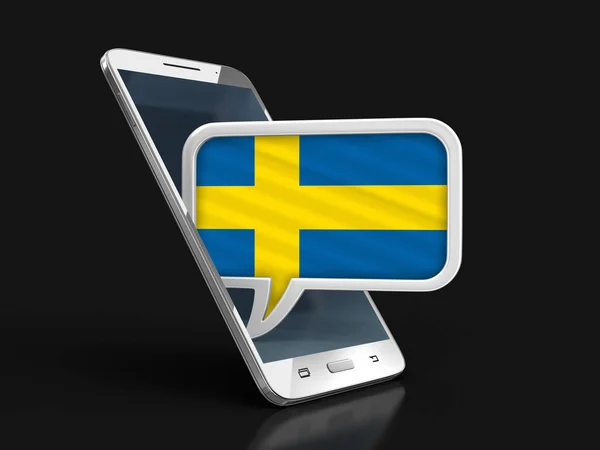 Pekskärm Smartphone Och Pratbubblan Med Svenska Flaggan Bild Med Urklippsbana — Stockfoto