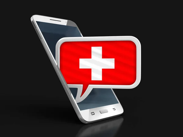 Touchscreen Smartphone Speech Bubble Swiss Flag Image Clipping Path — Stock Photo, Image