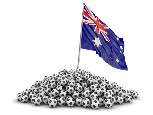 Pile Ballons Football Drapeau Australien Image Avec Chemin Coupure — Photo