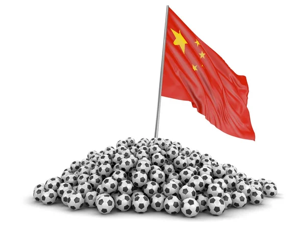 Pile Soccer Footballs Chinese Flag Image Clipping Path — Stock Photo, Image