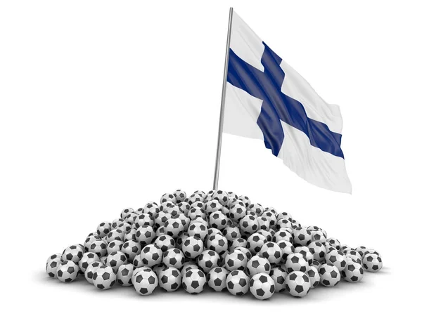 Куча Футбольных Мячей Финский Флаг Изображение Пути Обрезки — стоковое фото