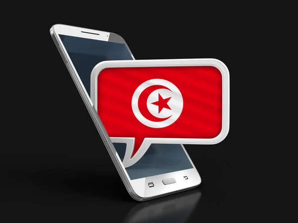 Touchscreen Smartphone Speech Bubble Tunisian Flag Image Clipping Path — Stock Photo, Image