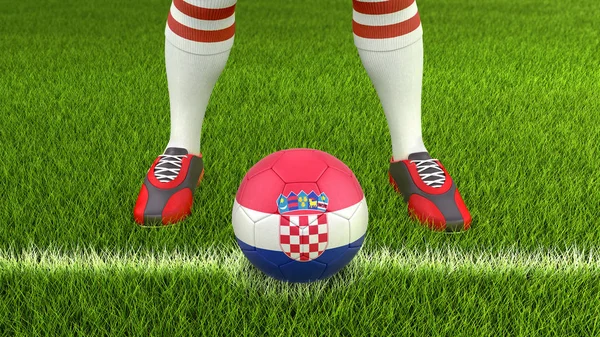 Mann Und Fußball Mit Kroatischer Fahne Bild Mit Ausschnittspfad — Stockfoto