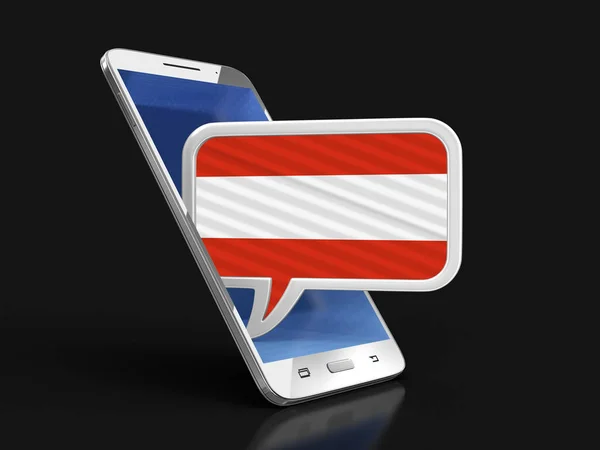 Touchscreen Smartphone Speech Bubble Austrian Flag Image Clipping Path — Stock Photo, Image