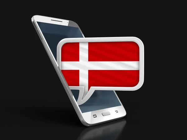Touchscreen Smartphone Und Sprechblase Mit Dänischer Flagge Bild Mit Ausschnittspfad — Stockfoto